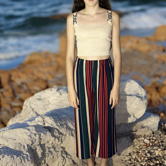 STRIPED CROPPED WIDE LEG TROUSERS
